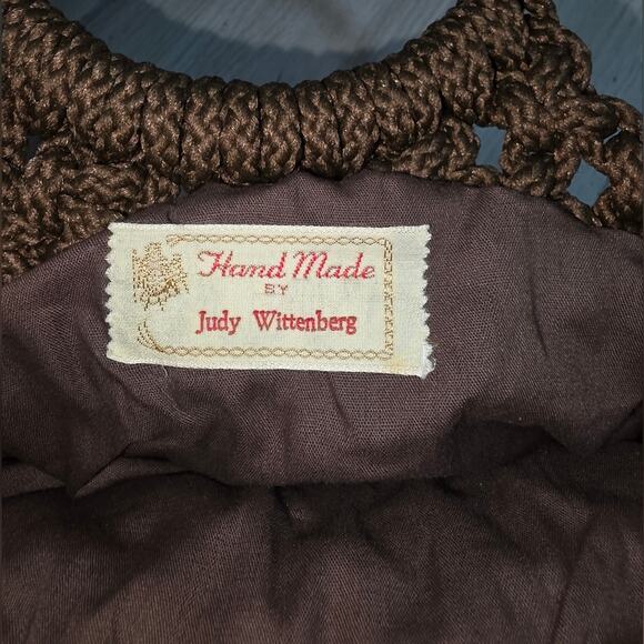 Vtg Handmade Brown Crochet Handbag Bakelite? Handle Knit/Woven Macrame Boho - Picture 3 of 8